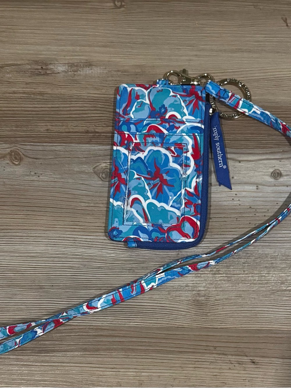 Simply Southern Blue Red White Floral Wristlet with Lanyard